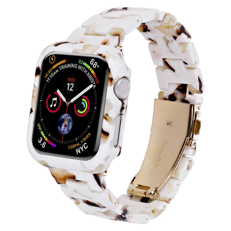 Printed resin watch band and case kit with white and beige marbled pattern