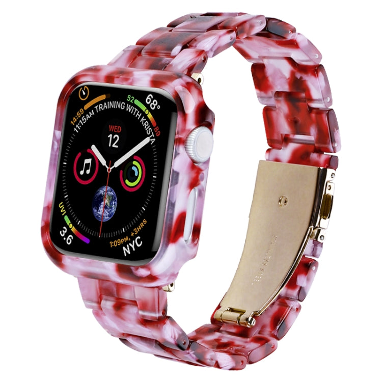Printed resin watch band and case kit with red and white marbled pattern