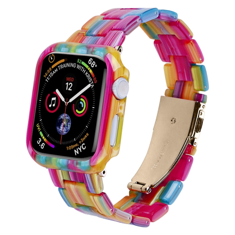 Printed resin watch band and case kit with colorful rainbow striped links