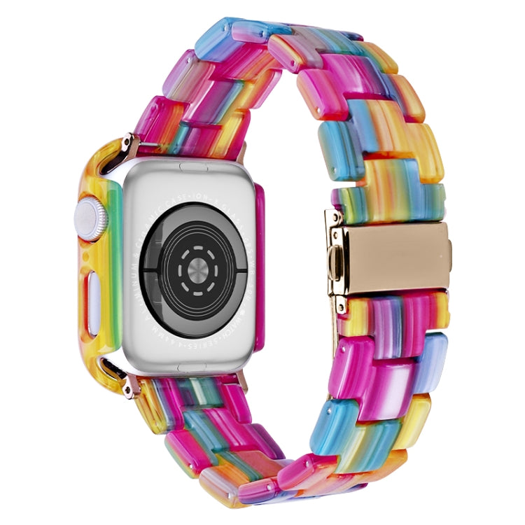 Resin watch band case kit for Apple Watch with rainbow-striped patterned strap
