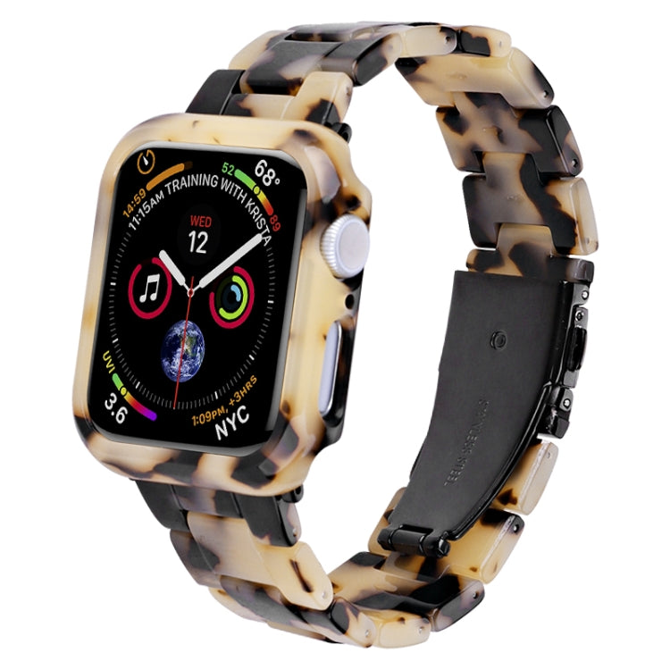 Resin watch band case kit for Apple Watch with tan and dark tortoise patterned strap
