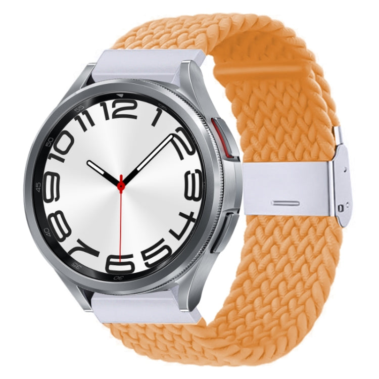 Braided nylon watch band with metal buckle, solid orange braided weave