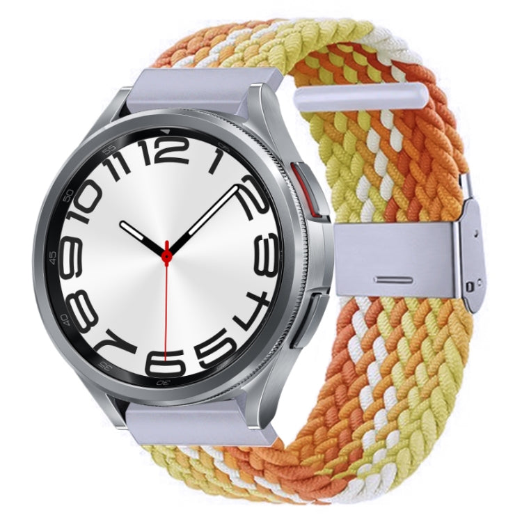 Braided nylon watch band with metal buckle, multicolor orange and green woven pattern