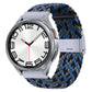 Nylon braided watch band with silver buckle, navy and light blue braided weave