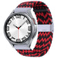 Nylon braided watch band with silver buckle, red and black braided weave
