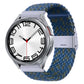 Nylon braided watch band with silver buckle, teal blue and navy braided weave