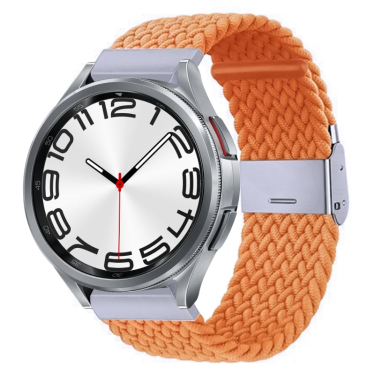 Braided nylon watch band with metal buckle, orange braided knit