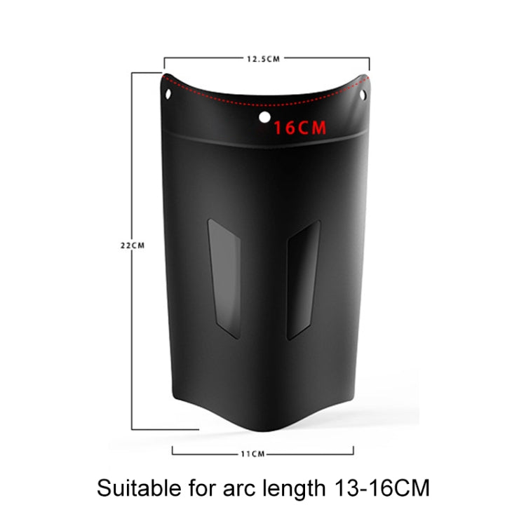 Black front wheel fender dust cover splash flap with raised panel cutouts