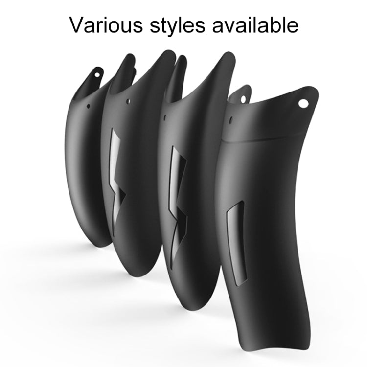Set of black motorcycle front fender splash flaps with different molded shapes