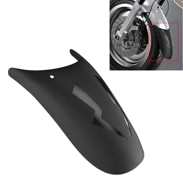 Black motorcycle front fender splash flap guard with angled cutout panel