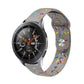 White silicone watch band with multicolor rainbow dots and round metal connector