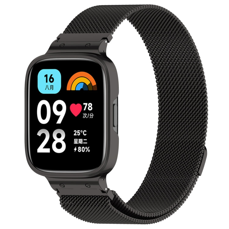 Black Milan metal watch band with frame, smartwatch displayed