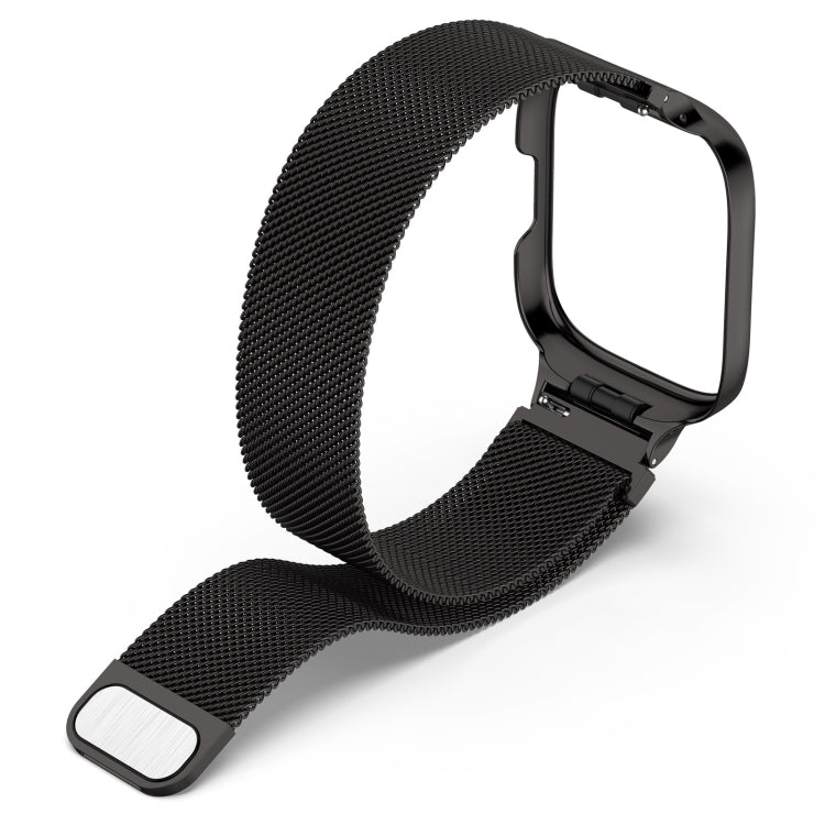 Black Milan metal watch band with protective frame and buckle