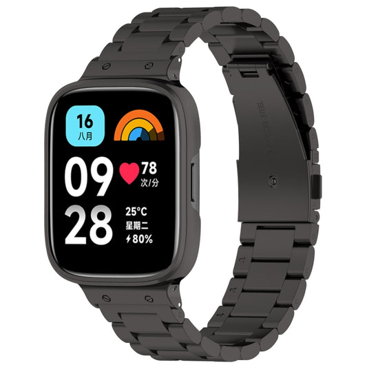 Metal watch band with frame, black finish with smartwatch face on display