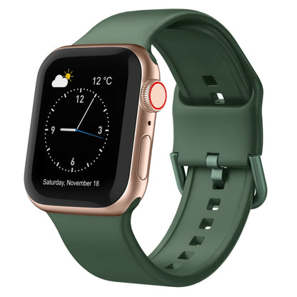 Dark green silicone watch band with pin buckle, adjustable perforated strap