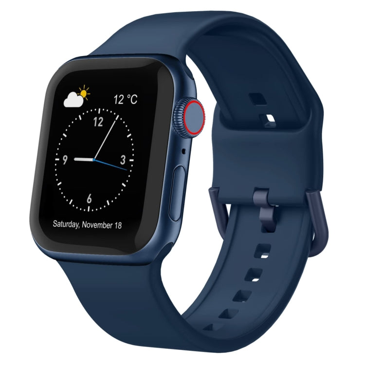 Navy silicone watch band with pin buckle, perforated strap for Apple Watch