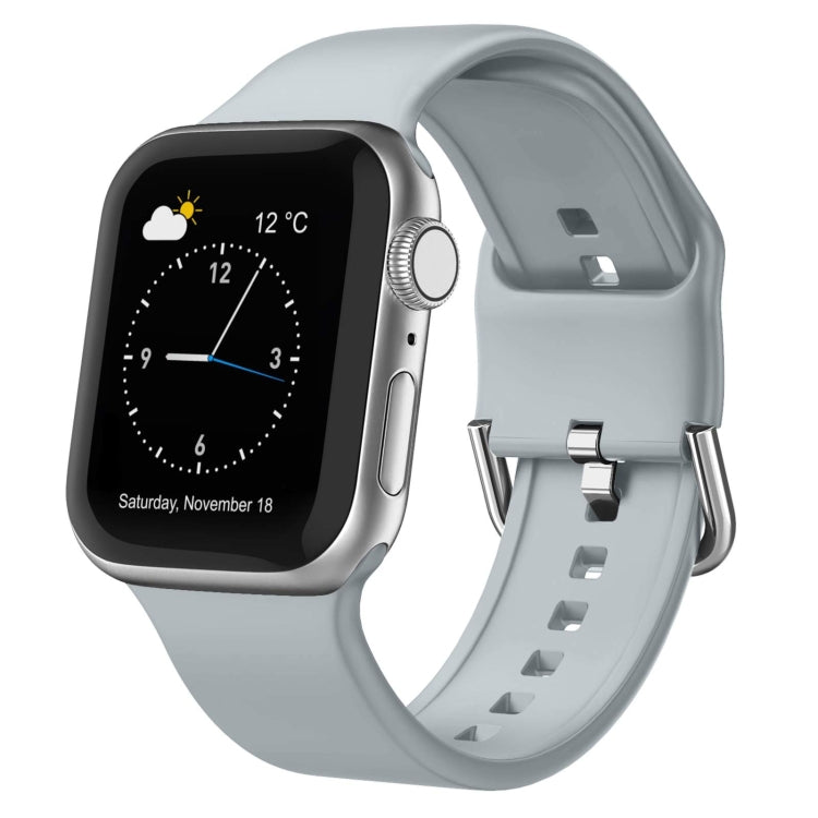 Light gray silicone watch band with pin buckle and perforated strap holes
