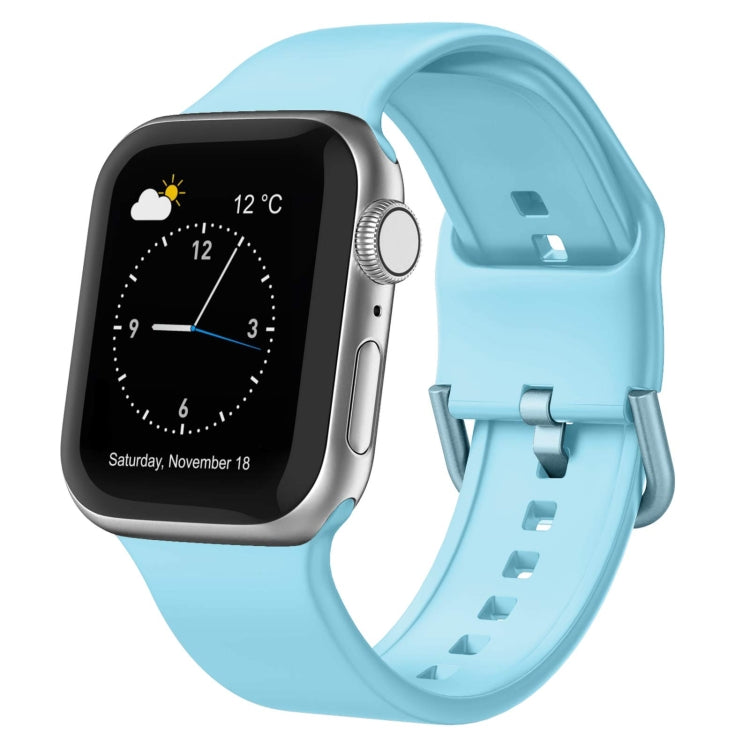 Light sky blue silicone pin-buckle watch band with perforated strap and adjustable clasp