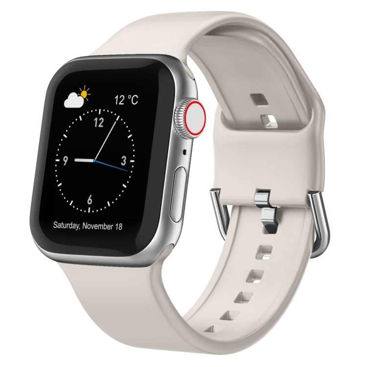 Silicone watch band with pin buckle, white, with adjustable holes.
