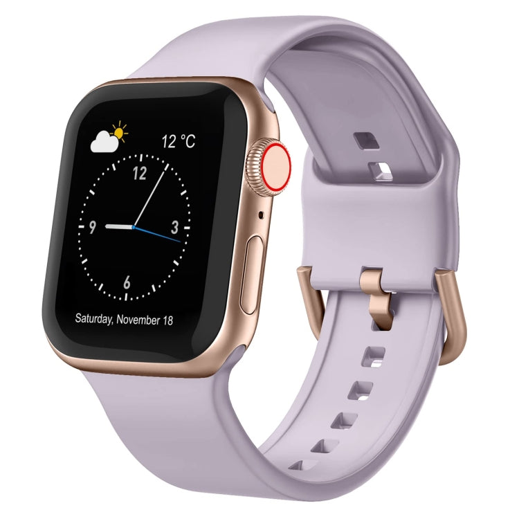 Silicone watch band with pin buckle, violet gray, with adjustable holes.