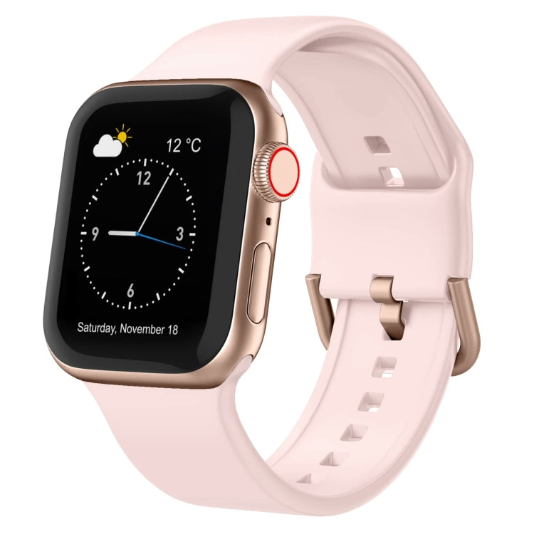 Rose-pink silicone watch band with pin buckle and adjustable holes for Apple Watch