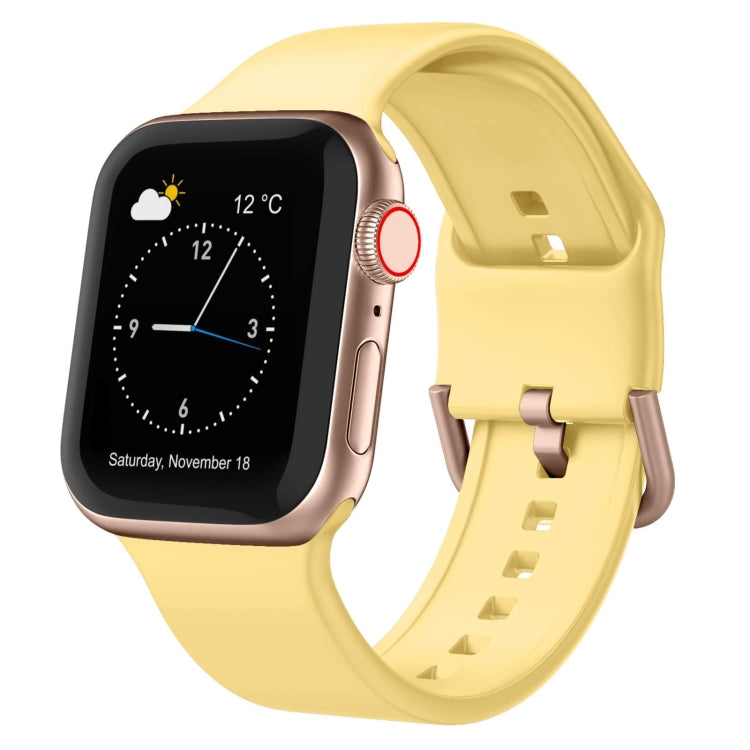 Silicone watch band with pin buckle, golden yellow strap with perforated holes
