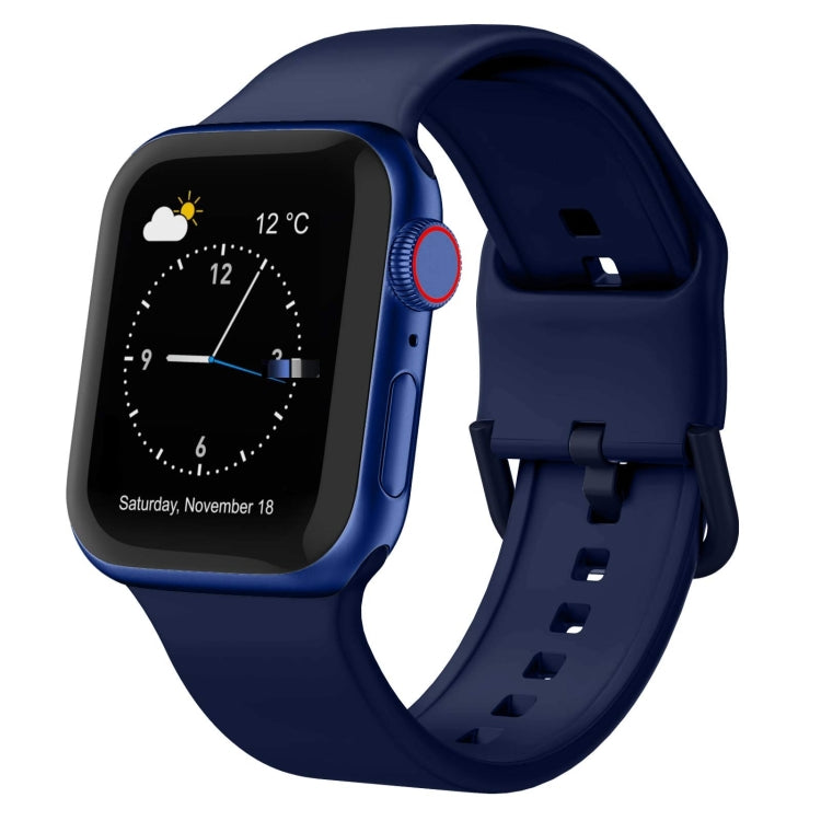 Pin buckle silicone watch band, navy blue with multiple adjustment holes