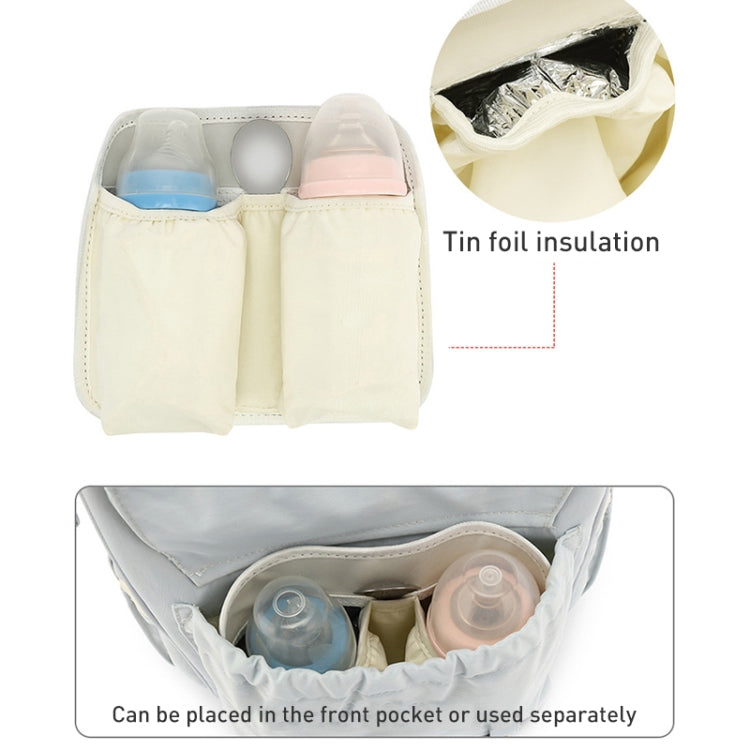 Light mommy backpack with front insulated bottle organizer and separate storage sections.