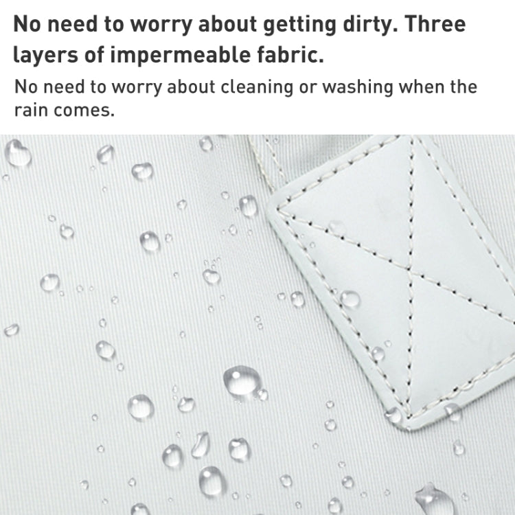 Water-repellent light fabric close-up with visible stitching on mommy backpack pocket.