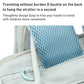 Baby care backpack detail with blue mesh back panel and padded shoulder strap