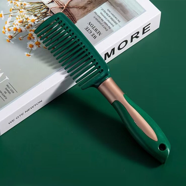 Massage curly hair comb with teal handle and long flexible teeth for detangling