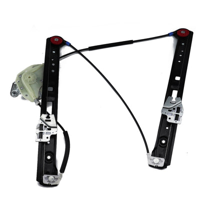 Front left power window regulator, black frame with cables and lifting motor