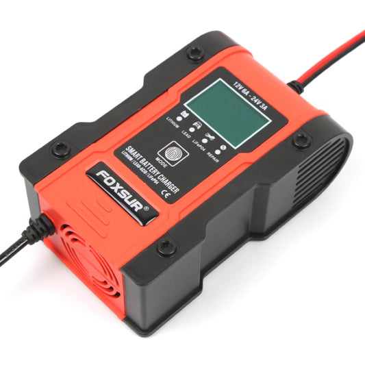 FOXSUR 12V-24V Car Motorcycle Repair Battery Charger AGM Charger, Red, Yellow