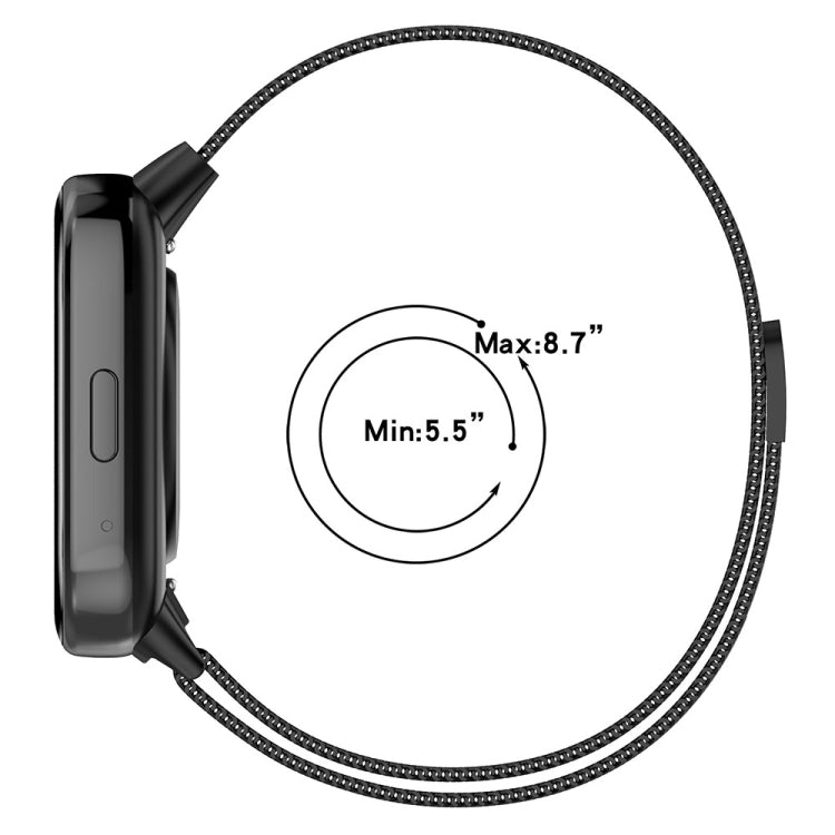 Milan metal watch band with looped mesh design and adjustable length, dark finish