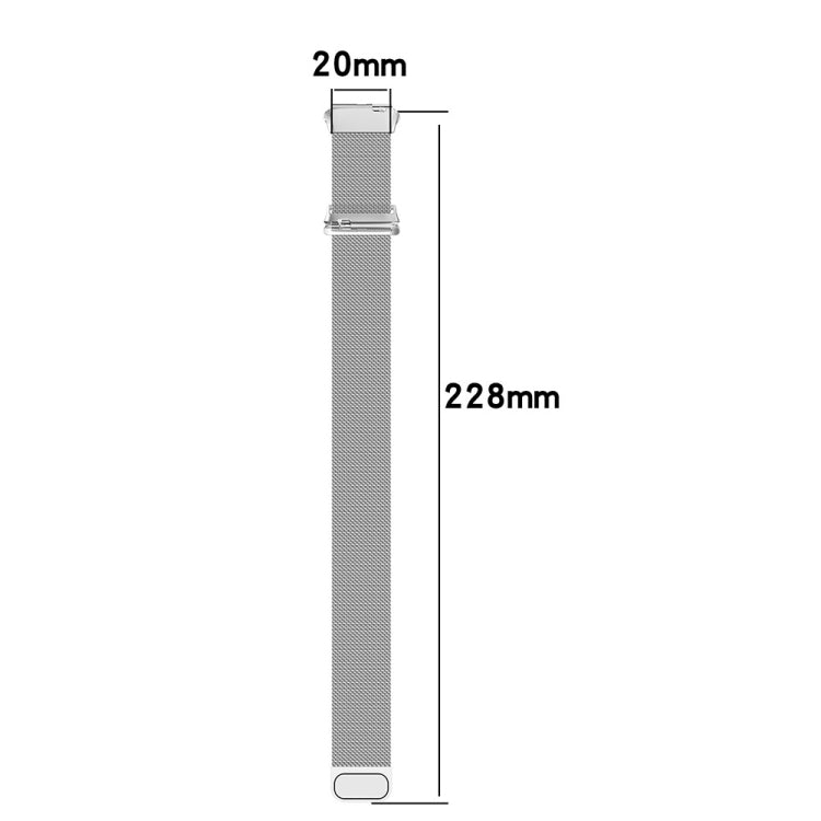 Milan metal watch band size chart: 20mm width, 228mm length