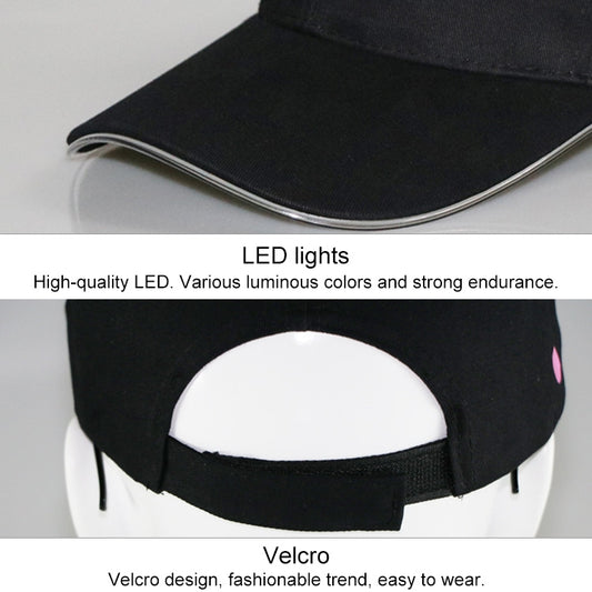 Black LED baseball cap with white glowing light inside front panel