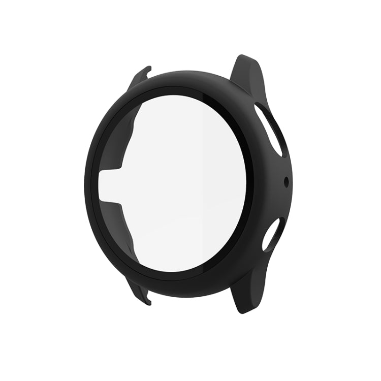 Protective smartwatch case with tempered glass film, black ring with side cutouts