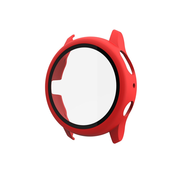 Protective smartwatch case with tempered glass film, red protective bezel with cutouts