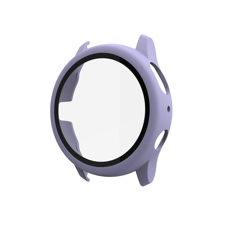 Protective smartwatch case with tempered glass film, light purple bezel with cutouts