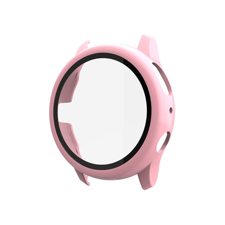 Pink protective watch bezel case with dark ring trim and side openings