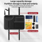 Black car seat back storage bag with top latch and bottom elastic straps