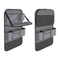 Grey foldable car seat back storage bag with molded compartments and top handle