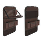 Brown foldable car seat back storage bag with molded compartments and top handle