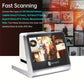 White desktop film slide scanner with 5-inch screen and front slide scanning slot