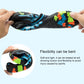 Black swim shoe with blue camo upper, orange and neon green grip pattern on sole