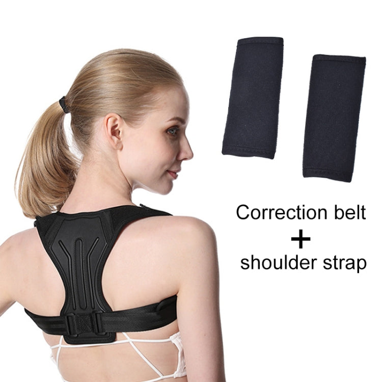 Black posture correction belt with shoulder strap and matching support pads