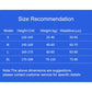 Size recommendation chart graphic for posture correction belt