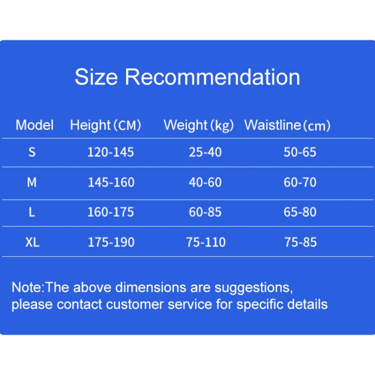 Size recommendation chart graphic for posture correction belt