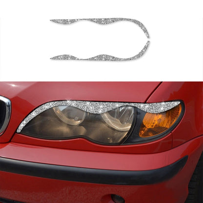Car headlight eyebrow diamond decoration stickers, silver glitter outline (pair)