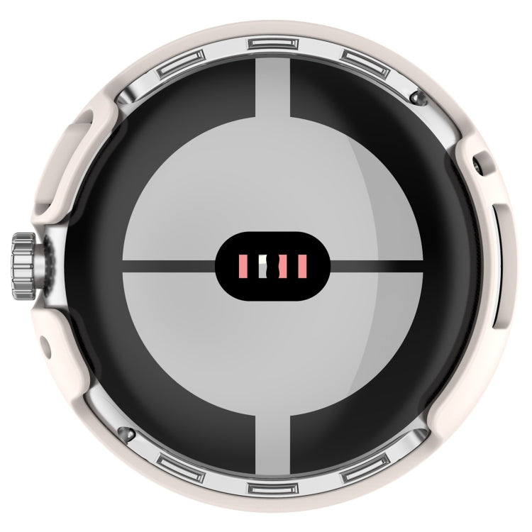 Silver-toned integrated protective watch case with clear tempered screen film cover